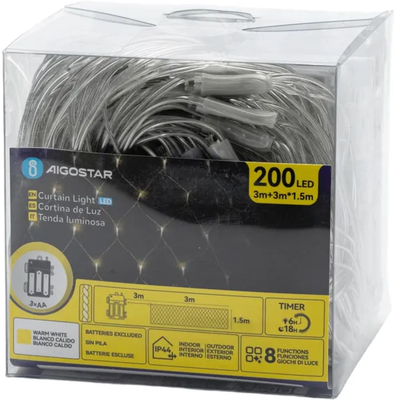 Cortina Luces Led Navidad Luz Calida 3m x1,5mt 